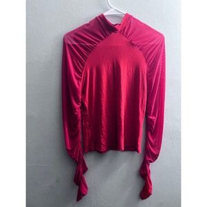 SHEIN Red Long‎ Sleeve Mock Neck Ruched Bodysuit Top Women's Medium